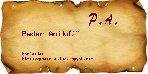 Pader Anikó névjegykártya